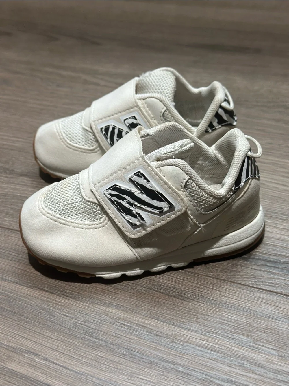 New Balance Cream & Black Kids' Velcro Sneakers